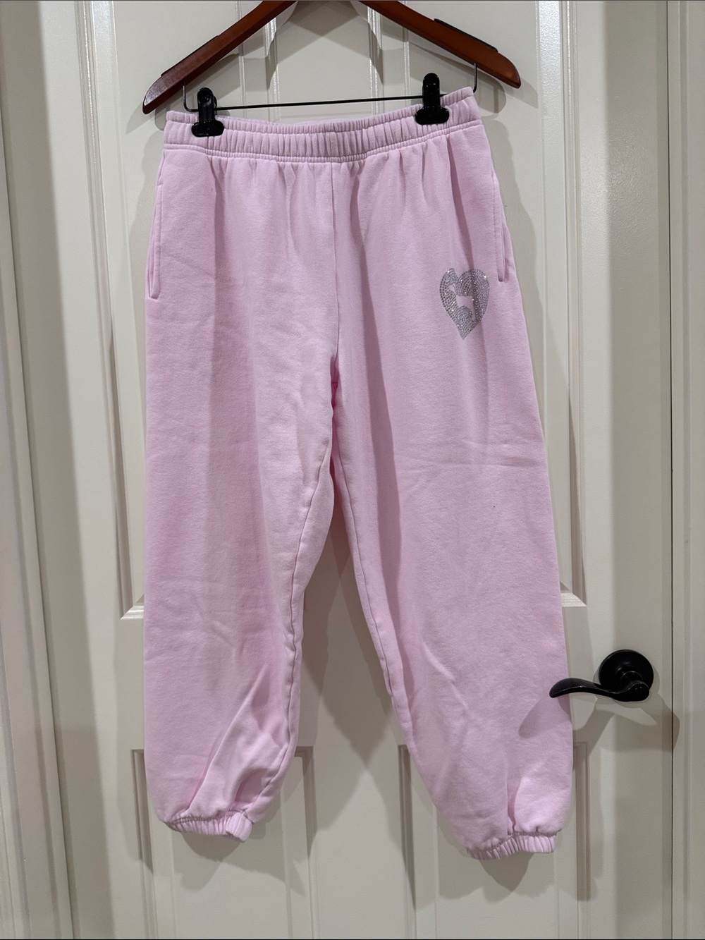 PINK Victoria's Secret Light Pink Jogger Sweatpants with Glitter Heart Detail